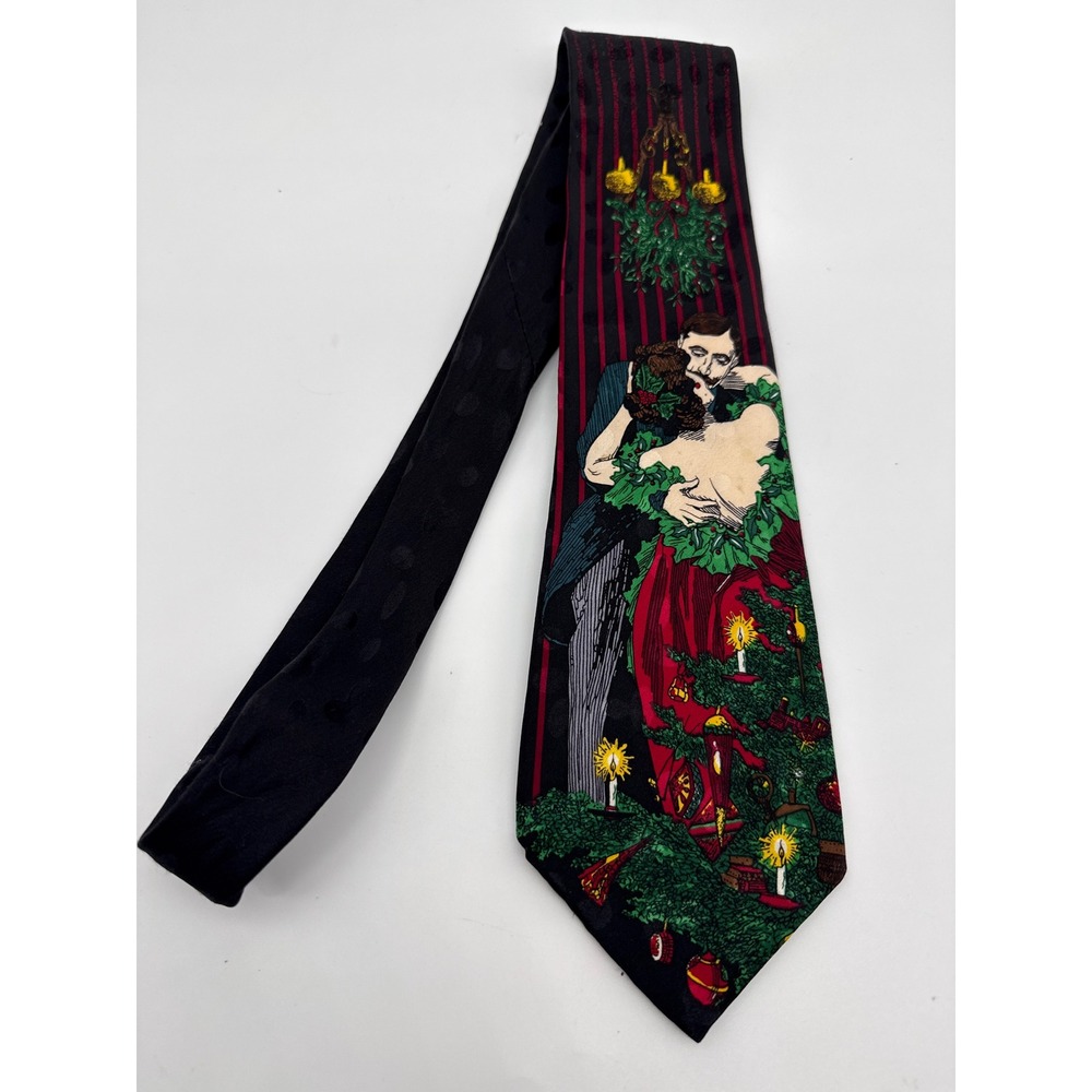 Addiction 100% Silk Hand Made Christmas Couple Kissing Mistletoe Holiday Tie